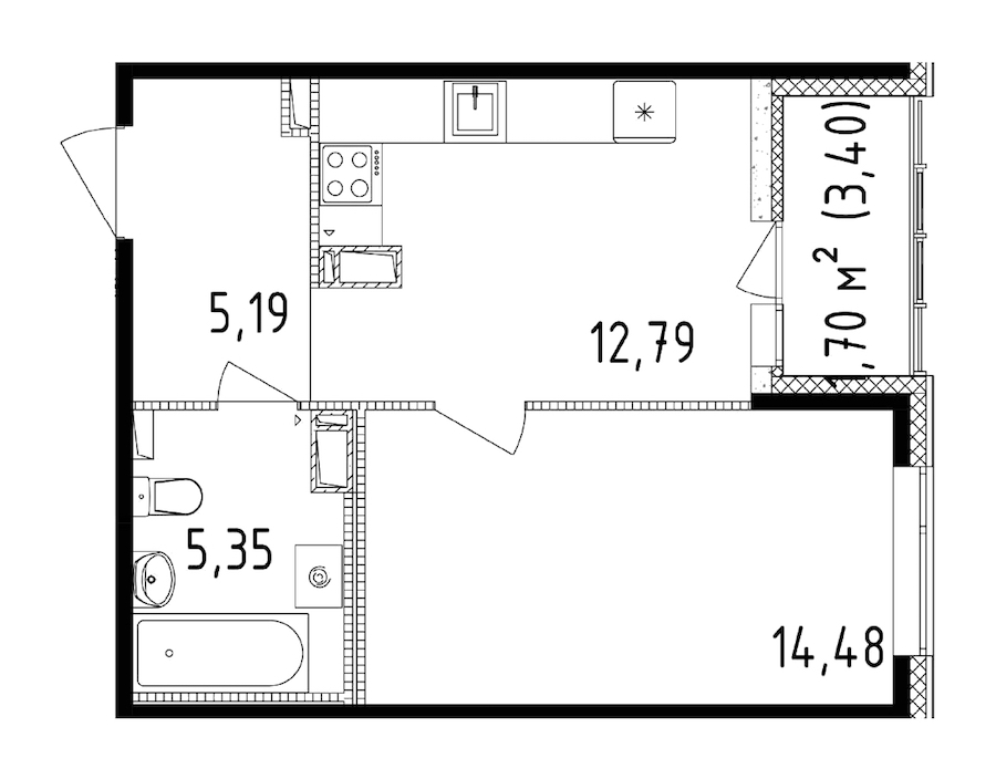 1-комнатная квартира 37.81 м², 12/14 эт., ЖК «Чёрная речка»